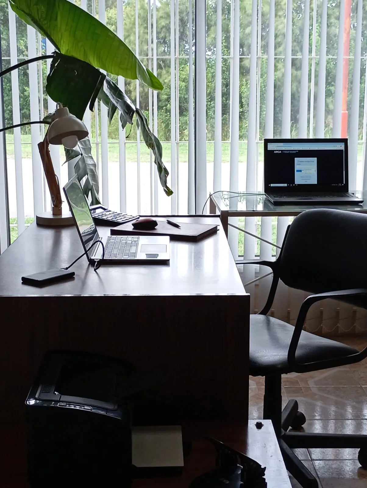 Escritorio de trabajo del estudio con vista al exterior